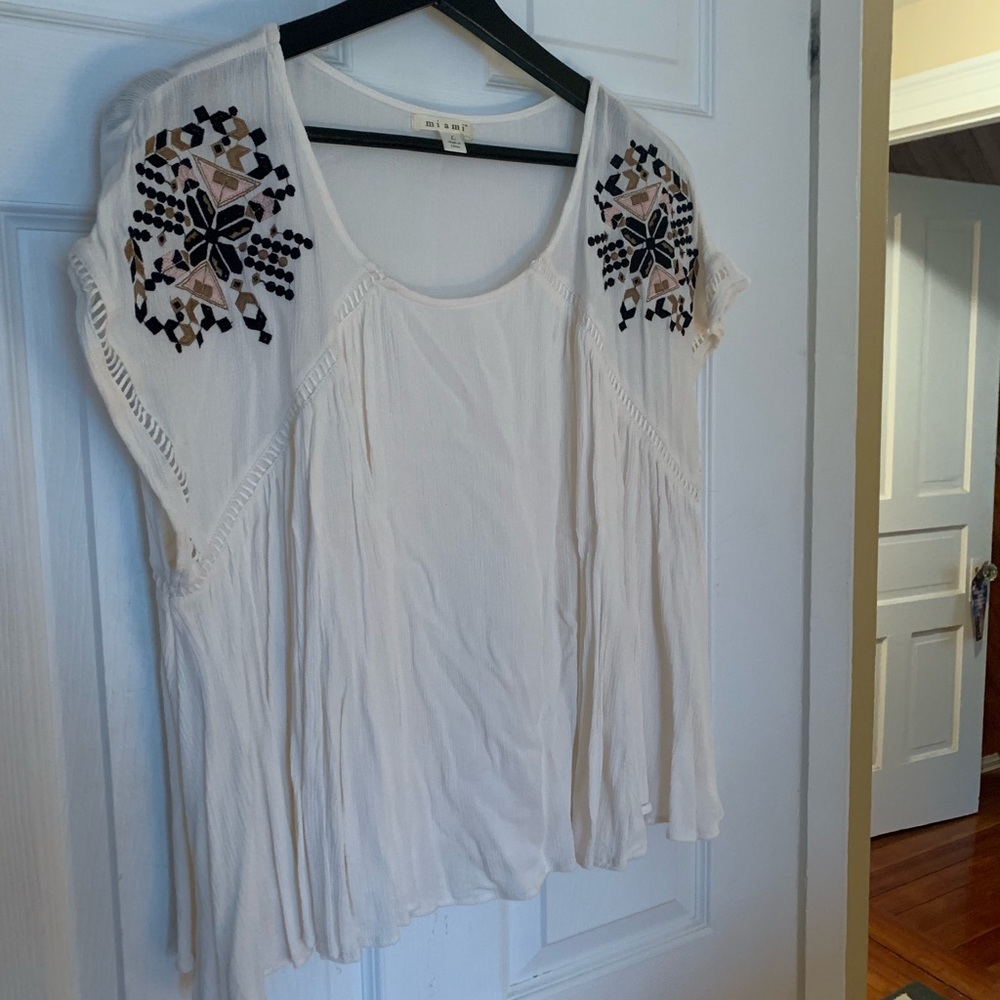 Embroidered Cream Flowy Crop Top